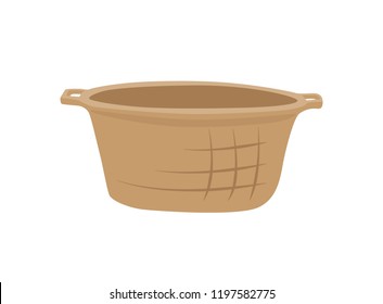 Wicker basket container isolated icon vector. Pannier for fruits and vegetables, rustic item for carrying something inside. Object with handle closeup