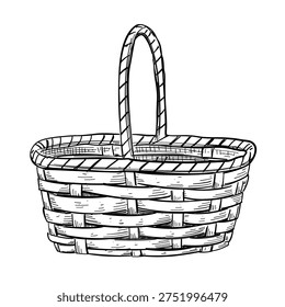  wicker basket container vector line art hand drawn illustration