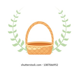 wicker basket with crown of leaves