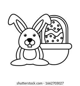Korb mit süßem Kaninchen auf weißem Hintergrund Vektorillustration Design