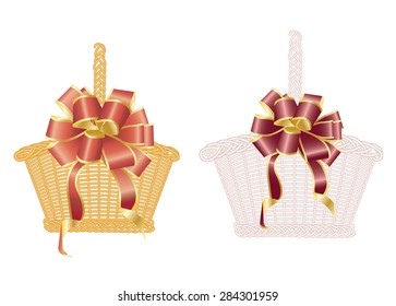 wicker basket decorated with a bow