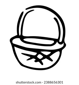 Cesta de mimbre al estilo doodle. Ilustración aislada.