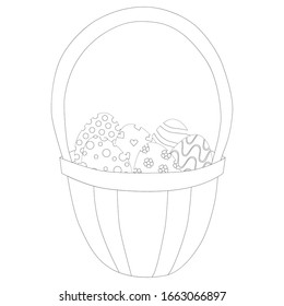 Wicker basket with Easter eggs made in the style of flat. Linear illustration on a white background.