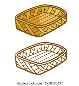 Wicker basket. Farm packaging and box for natural food. Brown illustration.