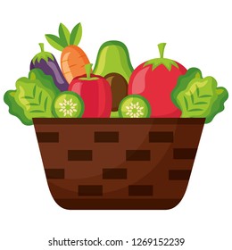 wicker basket with filled vegetables