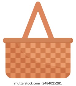 Wicker basket flat vector illustration isolated on white background.