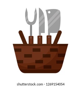 wicker basket fork and knives