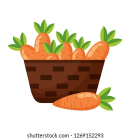 wicker basket with fresh carrots