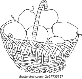 wicker basket with fruit on a white isolated background