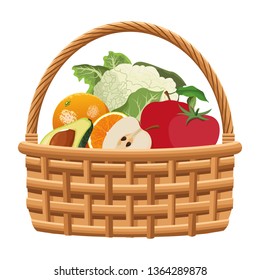 wicker basket with fruit and vegetables