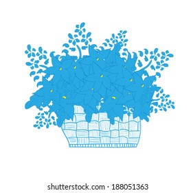 Wicker basket full of flowers daisies isolated on white. Vector illustration.