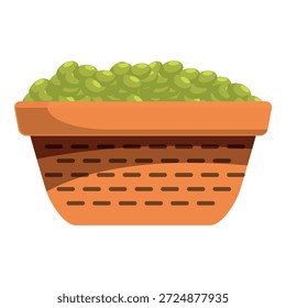Cesta de mimbre llena de guisantes verdes frescos, que representan una alimentación saludable y productos frescos de granja
