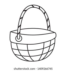 wicker basket with handle cute handcrafted ornaments black and white vector illustration graphic design