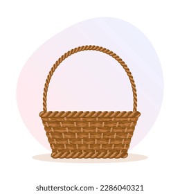 Wicker basket with a handle on a white background. Illustration, vector