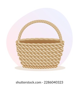 Wicker basket with a handle on a white background. Illustration, vector