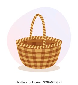 Wicker basket with a handle on a white background. Illustration, vector