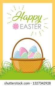 wicker basket happy easter eggs