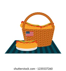 wicker basket hot dog american flag