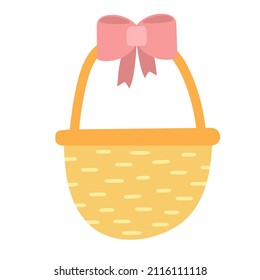 Icono de canasta de mimbre con arco, ilustración de cesta de mimbre vacía, ilustración vectorial en diseño de dibujos animados planos