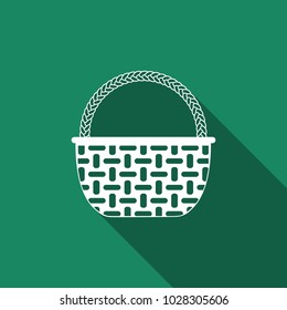 Wicker basket icon isolated with long shadow. Flat design. Vector Illustration