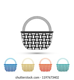 Wicker basket icon isolated on white background. Set elements in colored icons. Flat design. Vector Illustration