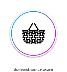 Wicker basket icon isolated on white background. Shopping basket symbol. Circle white button. Vector Illustration