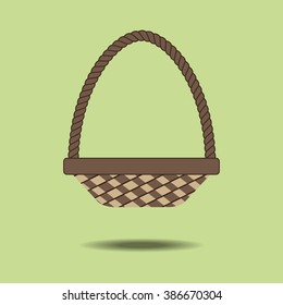 Wicker Basket Icon on the green background. Vector illustration