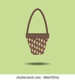 Wicker Basket Icon on the green background. Vector illustration