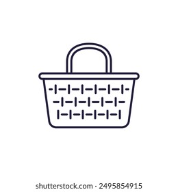 wicker basket icon on white, line vector