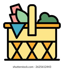 Icono de cesta de mimbre. Icono del Vector de la cesta de mimbre para el Diseño web aislado en el color de fondo blanco plano