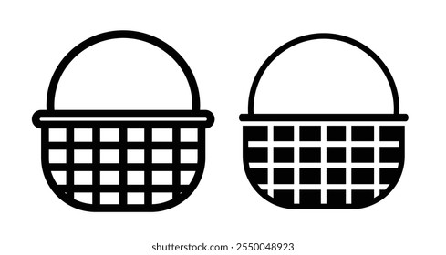 Wicker basket Icon set in black filled and line.