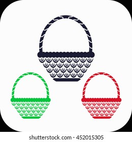 Wicker basket Illustration set. Blue, green, red icon.