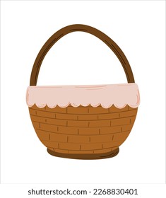 Wicker basket isolated on white background. Vector illustration.