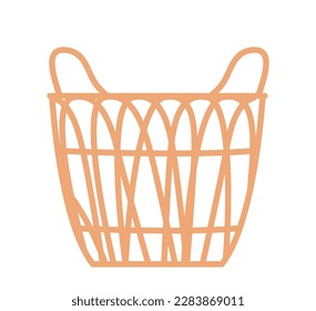 Wicker Basket Isolated on White Background. Handmade Container with Intricate Woven Design. Rustic, Vintage Object