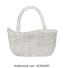 Wicker basket isolated on white. Hand drawn vector illustration