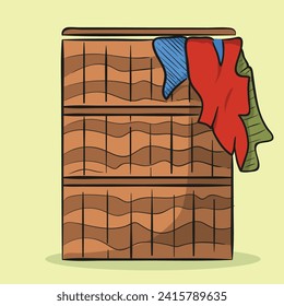 Wicker basket for laundry. Concept isolated. Flat cartoon style vector