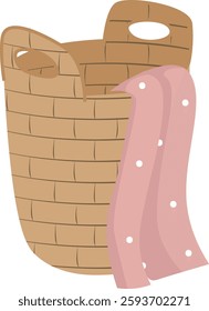 Wicker Basket For Laundry Vector Illustration