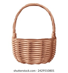 Wicker basket on isolated background. Suitable for decorating spring illustrations, picnics, Easter holidays.