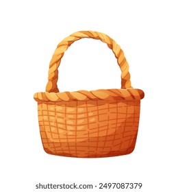 Wicker basket on white background. Basket in rustic aesthetics. Vector illustration