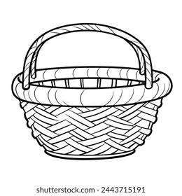 Wicker basket outlined vector icon, ideal for natural-themed graphics.
