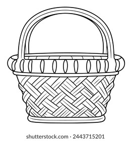 Wicker basket outlined vector icon, ideal for natural-themed graphics.