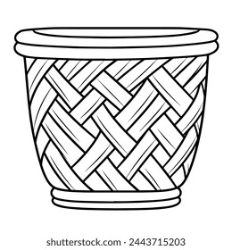 Wicker basket outlined vector icon, ideal for natural-themed graphics.