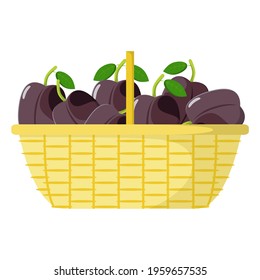 Wicker basket with ripe plums. Fruit
