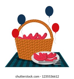 wicker basket sausages balloons