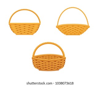 Wicker basket set, isolated on white background, design element