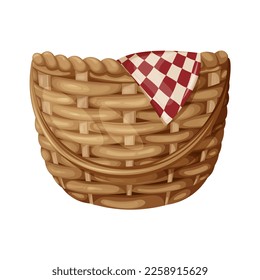 Wicker basket with a towel, vector illustration, isolated background, cartoon, rustic style