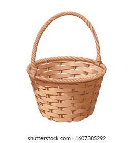 Wicker basket of twigs and bark, vector illustration on a white background