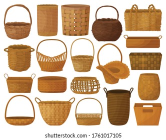 Wicker basket vector cartoon set icon. Vector illustration wooden accessory on white background. Isolated cartoon set icon wicker basket.