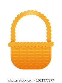 Wicker basket. Vector flat symbol. Empty craft basket illustration isolated on white background.