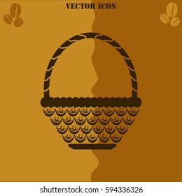 Wicker basket vector  icon. Coffee symbol background.
